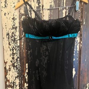 Vintage Shirley of Hollywood Lace and feather‎ sheer teddy lingerie. Size M.